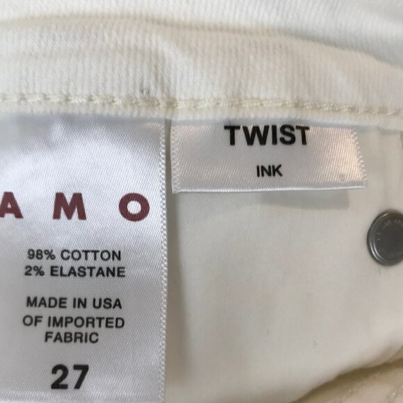 AMO White 5 Pocket Mid Rise Slim Fit Lightly Distressed Raw Hem Jeans Size 27 - Picture 9 of 9